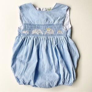 Tennille Kids Vintage Blue Gingham Baby Romper with Elephants Size 18M